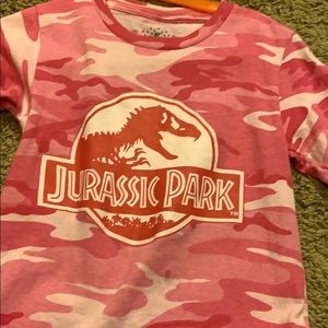 Jurassic Park camo pink shirt